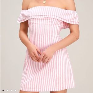 Lulus Pink Stripped off the Shoulder